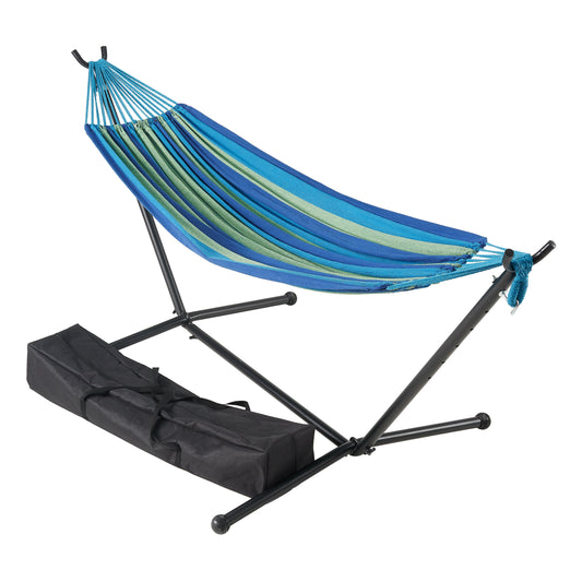 Stripe Fabric Hammock With Stand Carry Bag Set Up In Backyards Decks Patios Porches