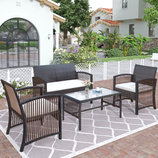 Outdoor Patio Furniture Set 3 Rattan Chair Sofa 1 Coffee Table for Garden Backyard Porch Poolside