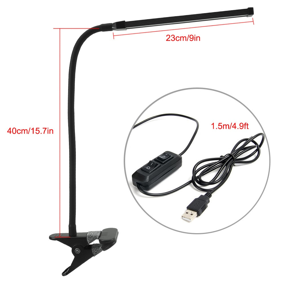 USB 360° Flexible Clamp Light Dimmable Reading Lights Clip-on Desk Lamp Table Lamp