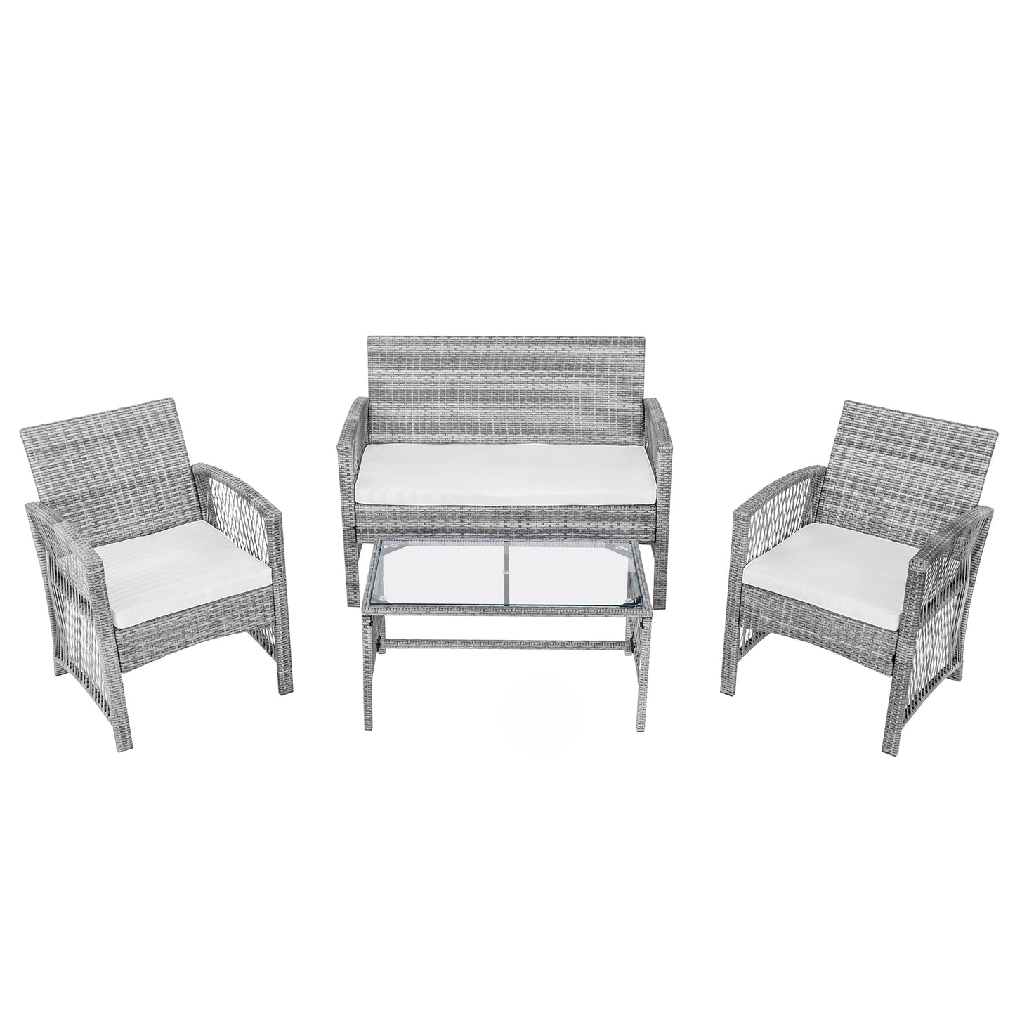 Outdoor Patio Furniture Set 3 Rattan Chair Sofa 1 Coffee Table for Garden Backyard Porch Poolside