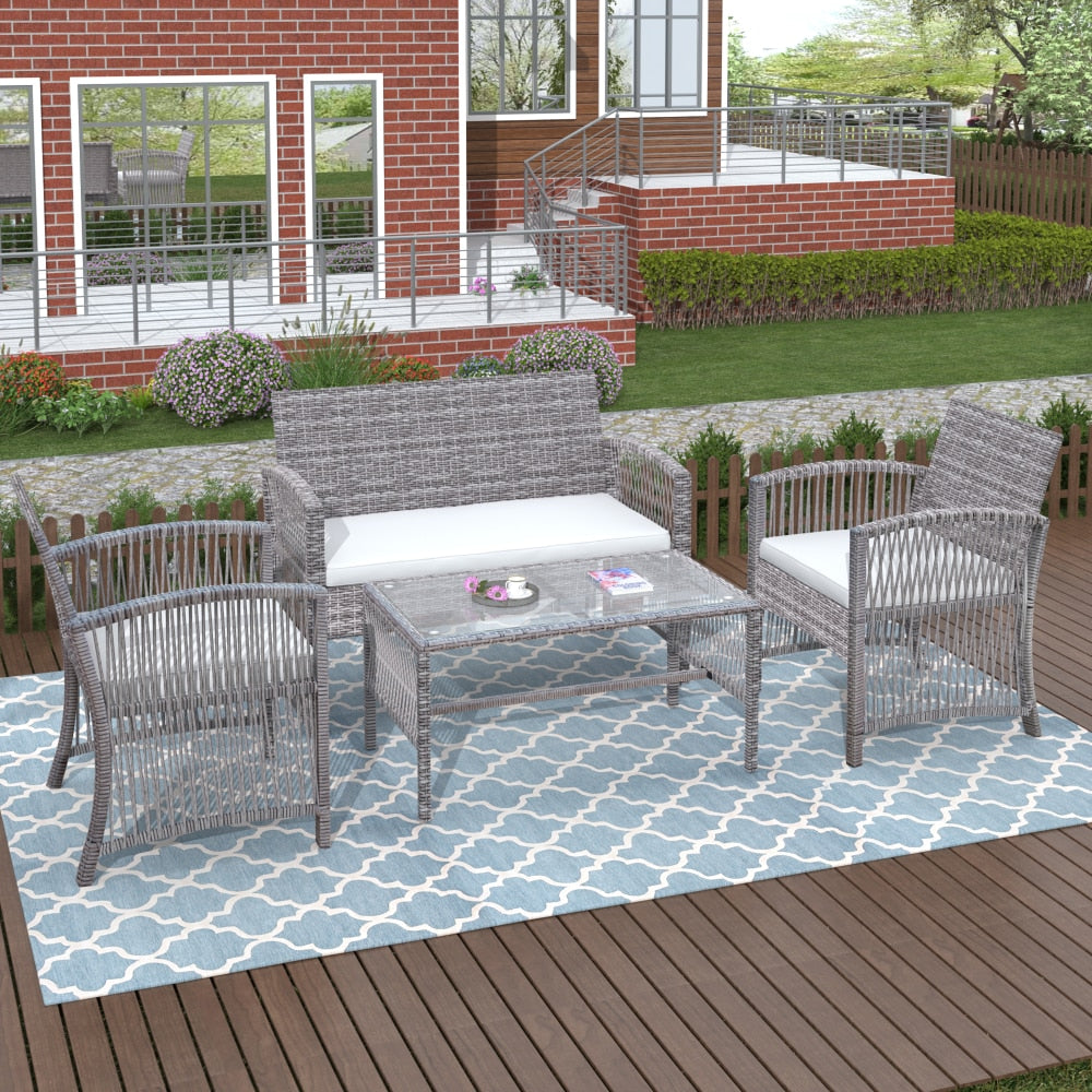 Outdoor Patio Furniture Set 3 Rattan Chair Sofa 1 Coffee Table for Garden Backyard Porch Poolside