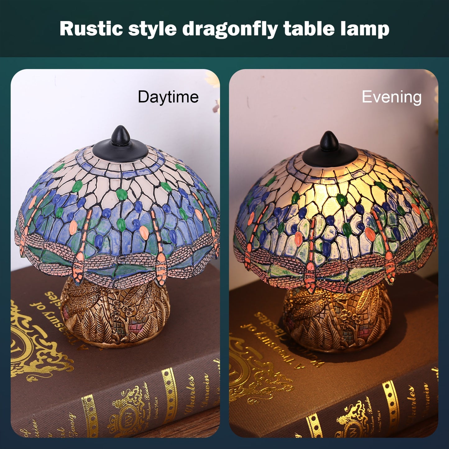 Vintage Dragonfly Style LED Vintage Desk Lamp Colorful Glass Table Lamps Bedside Lamp