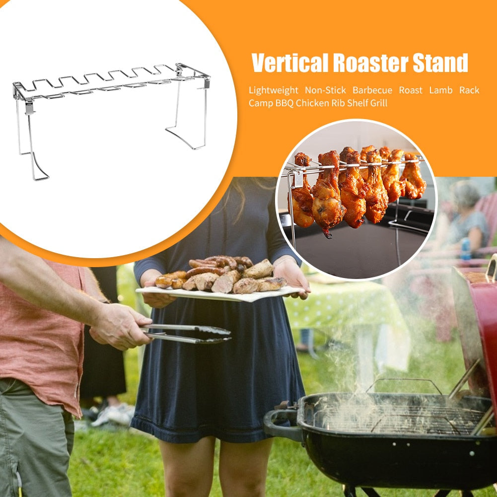 14 Slot Stainless Steel BBQ Grill Rib Shelf Chicken Wing Leg Rack