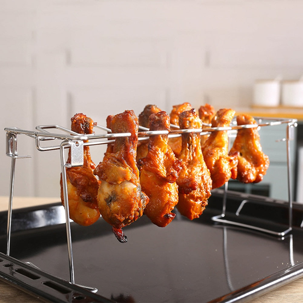 14 Slot Stainless Steel BBQ Grill Rib Shelf Chicken Wing Leg Rack