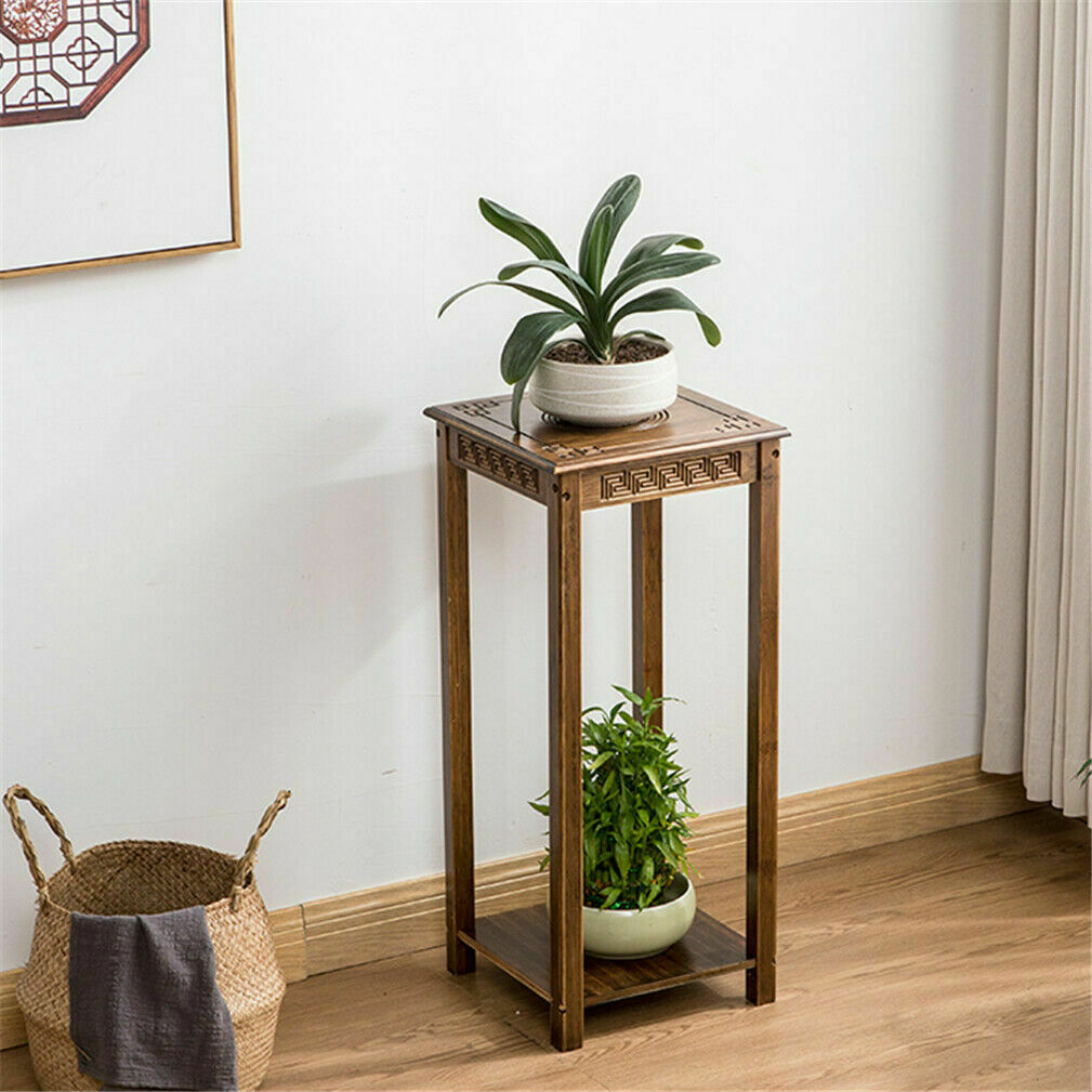 Antique Bamboo Plant Rack Flower Pot Stand Vase Display End Table for Sofa Side Living Room