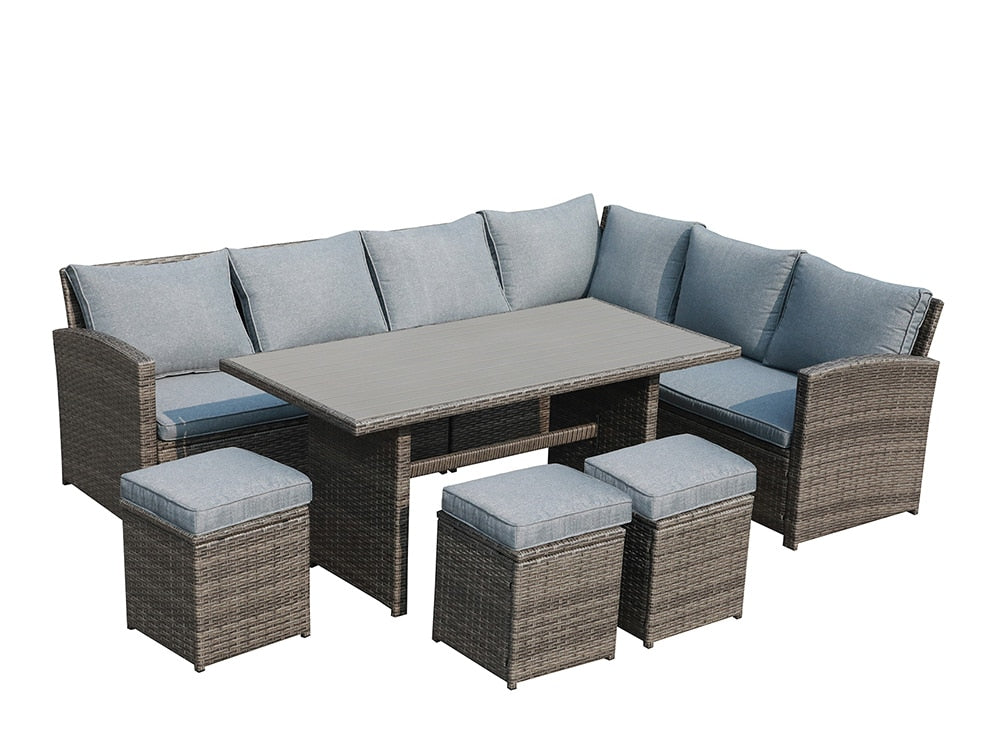 JARDINA Outdoor Patio Furniture Sofa Set Wicker Rattan Couch Dining Table Chair with Ottoman