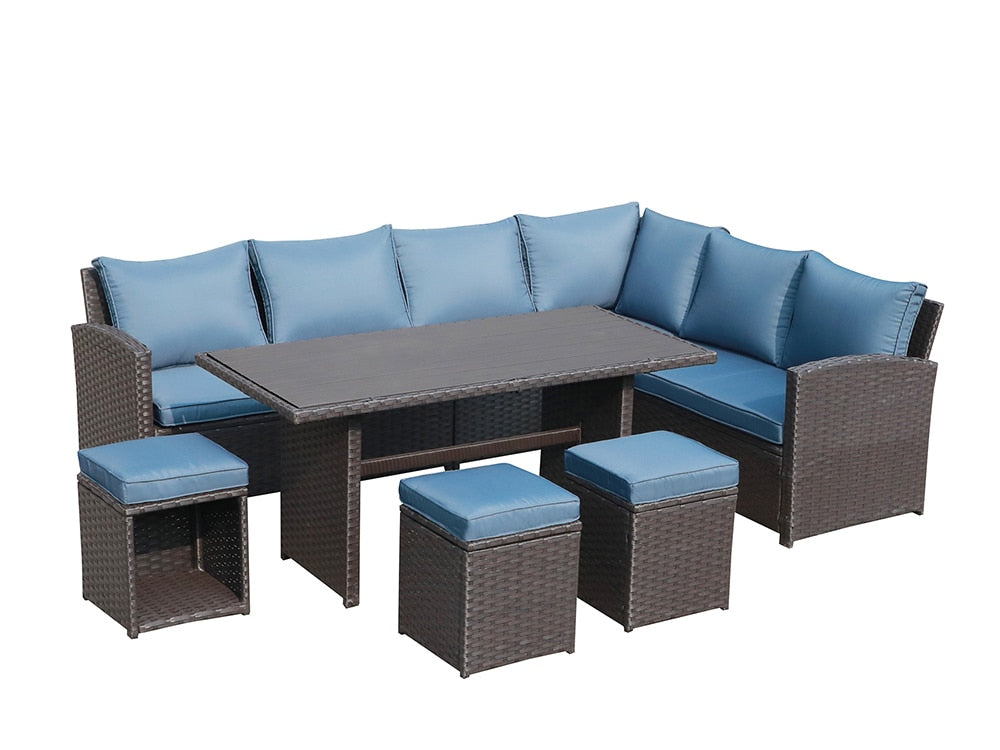 JARDINA Outdoor Patio Furniture Sofa Set Wicker Rattan Couch Dining Table Chair with Ottoman