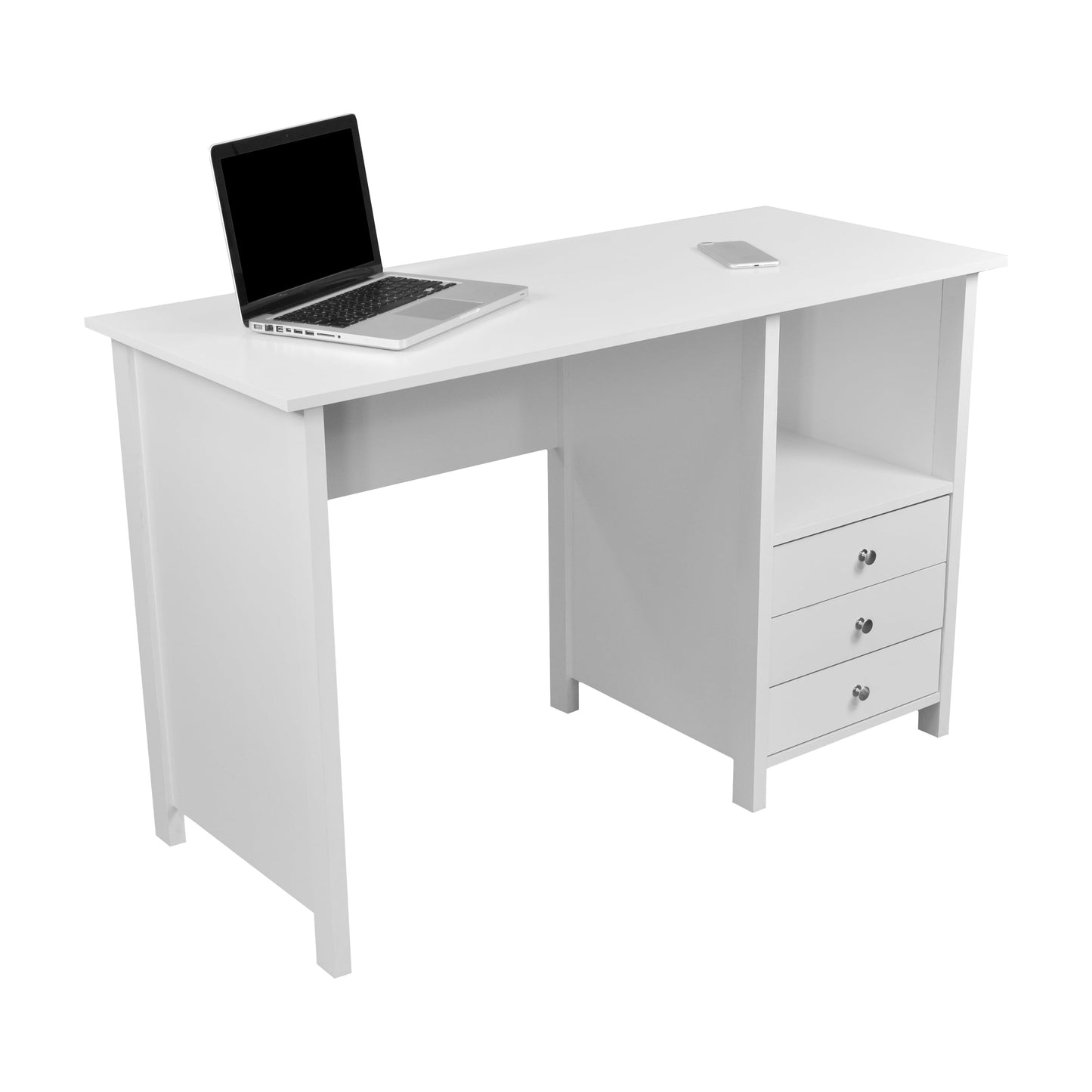 Contemporary Desk with 3 Storage Drawers Made of Durable Manufactured Wood provide White