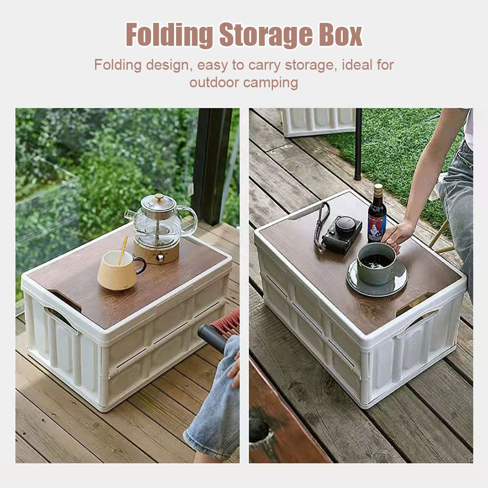 30L Outdoor Camping Folding Box With Wooden Lid Car Storage Box Food Organizer Container for Household Folding Storage Box