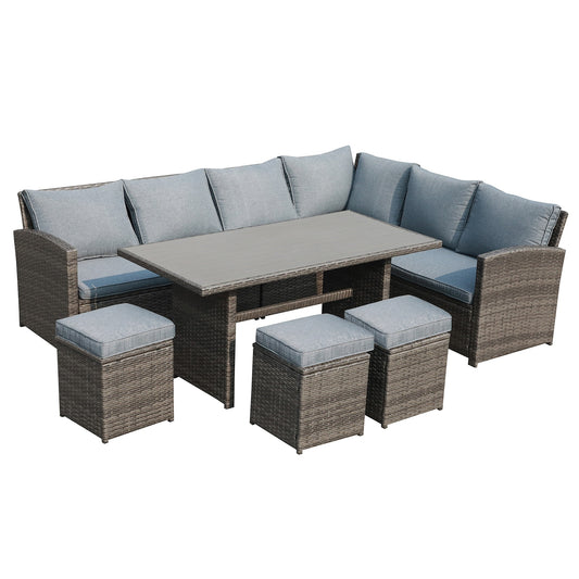 JARDINA Outdoor Patio Furniture Sofa Set Wicker Rattan Couch Dining Table Chair with Ottoman