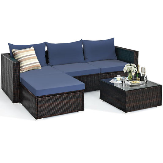 Patio Rattan Furniture Set Sectional Conversation Sofa Coffee Table