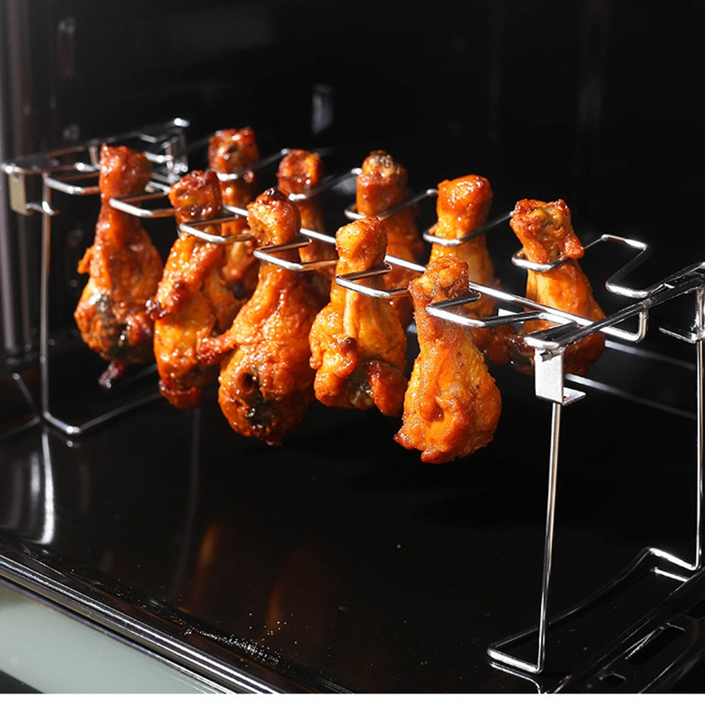 14 Slot Stainless Steel BBQ Grill Rib Shelf Chicken Wing Leg Rack