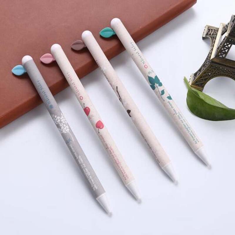 4pcs/set Cute Leaf Style Gel Pen 0.5mm Black Ink Pens for Students School Office Supplies