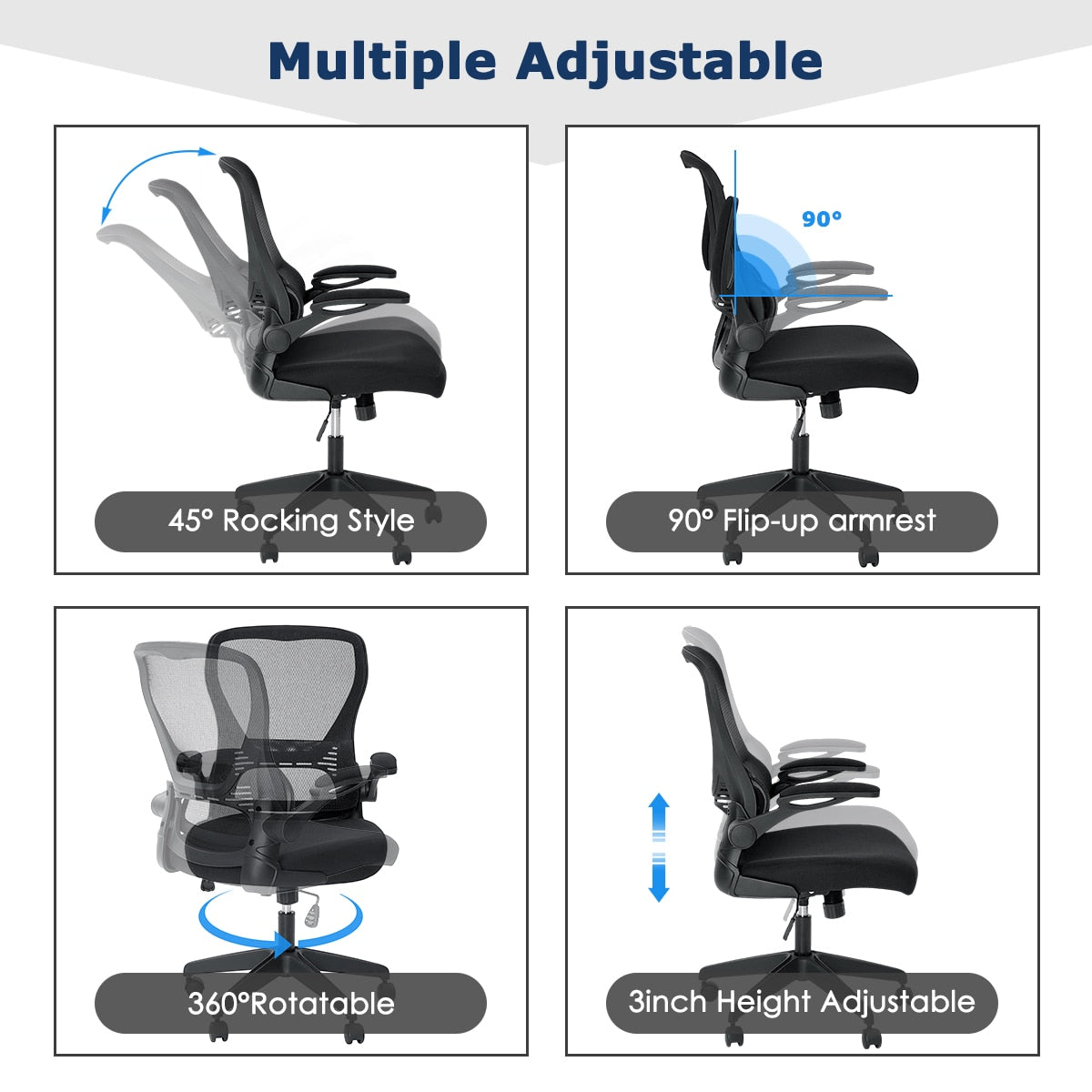 Mesh Office Chair with Lumbar Support Mid Back Computer Desk Chair Adjustable Swivel with Wheels