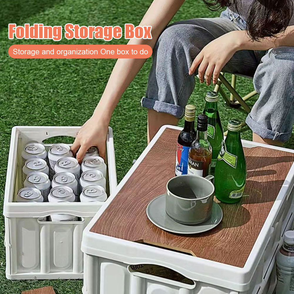 30L Outdoor Camping Folding Box With Wooden Lid Car Storage Box Food Organizer Container for Household Folding Storage Box