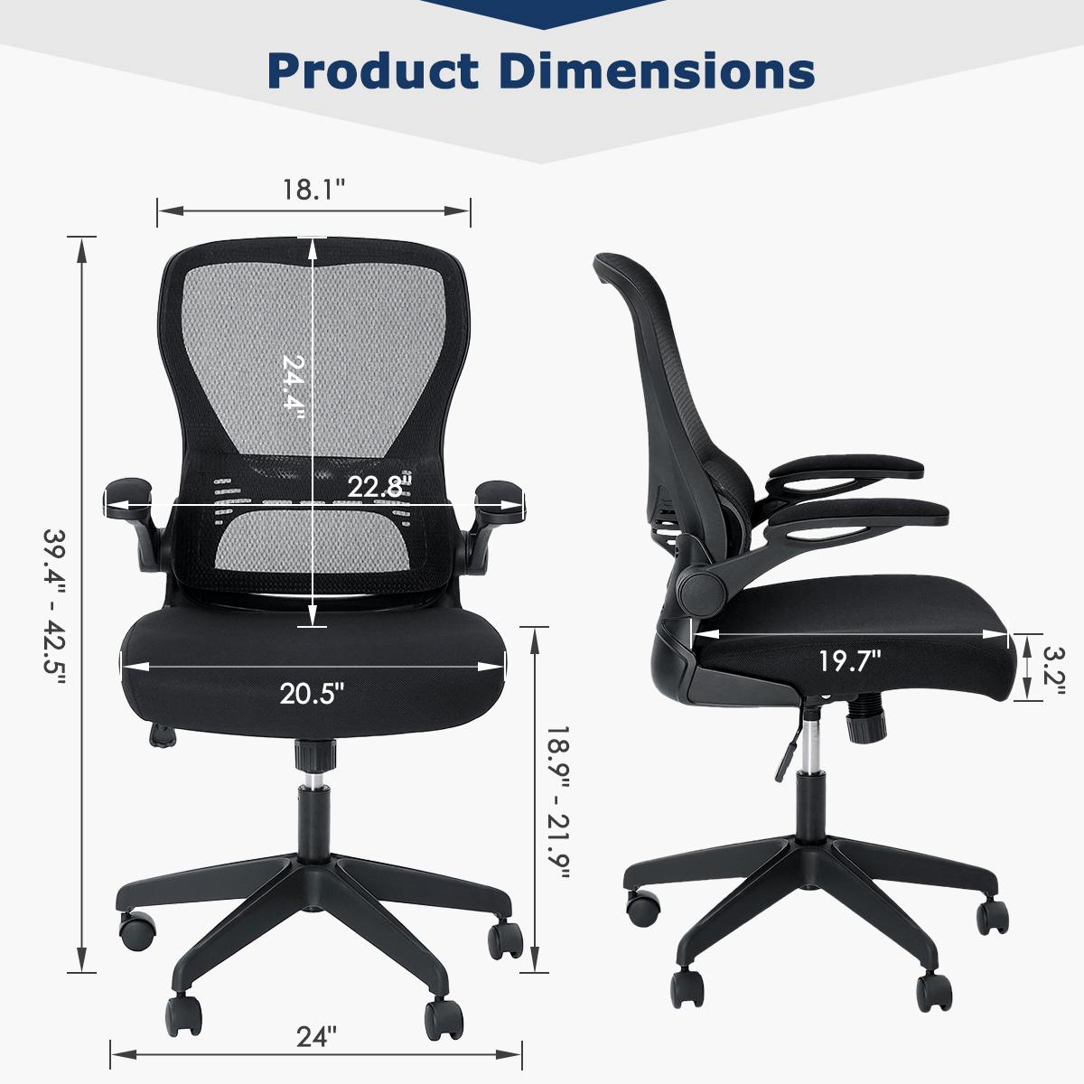 Mesh Office Chair with Lumbar Support Mid Back Computer Desk Chair Adjustable Swivel with Wheels