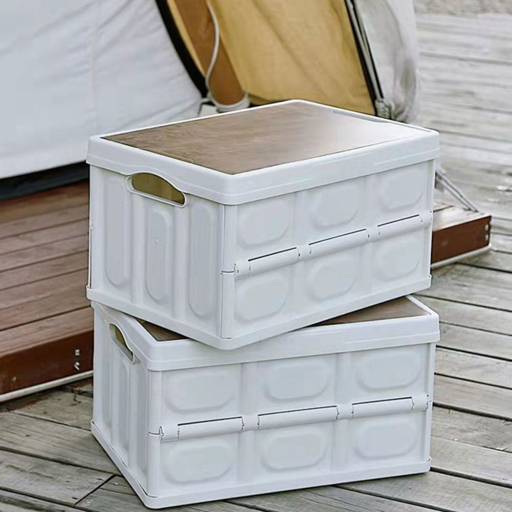 30L Outdoor Camping Folding Box With Wooden Lid Car Storage Box Food Organizer Container for Household Folding Storage Box