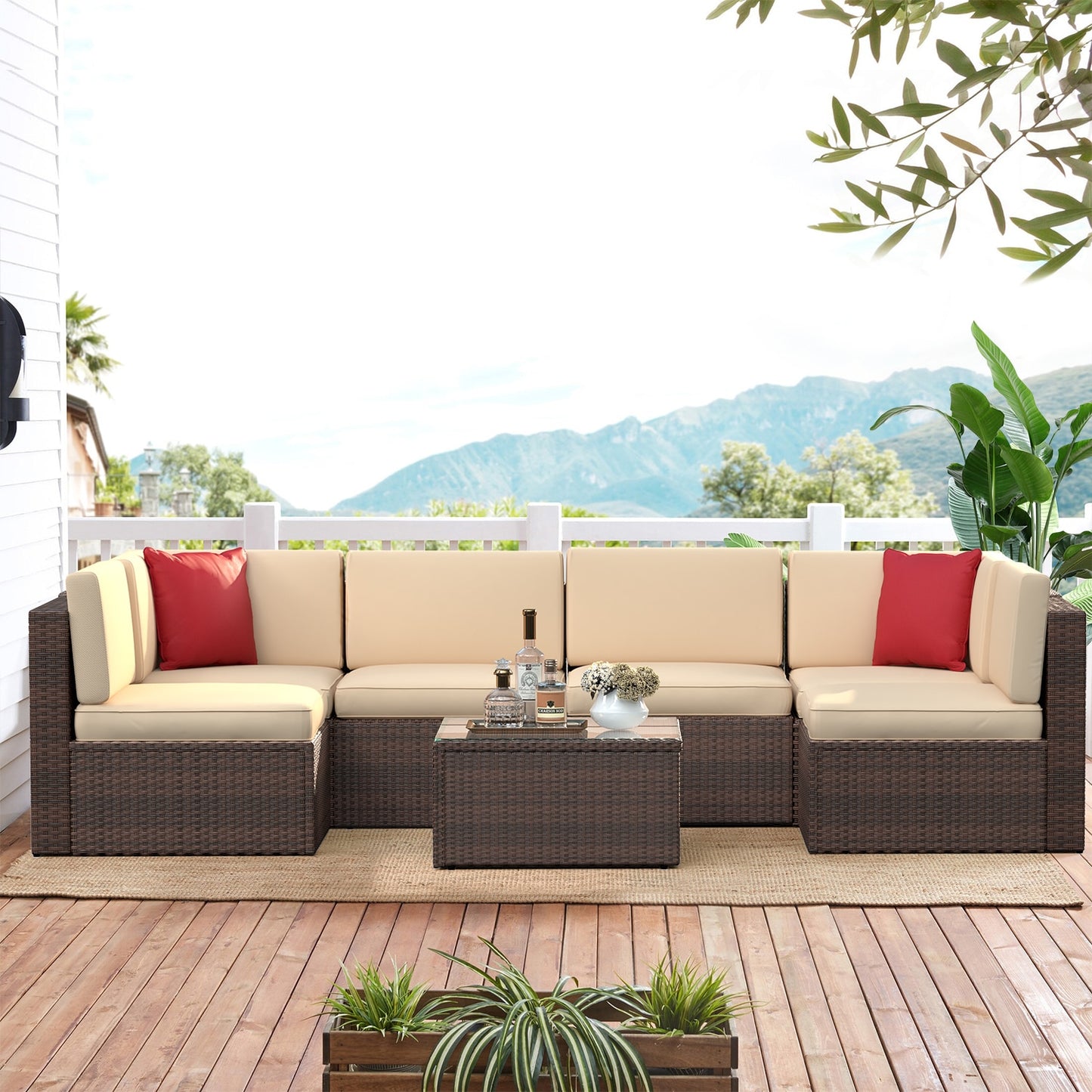 Patio Furniture Outdoor Sectional Sofa With Fire Pit Coffee Table Rattan Outdoor Garden Furniture