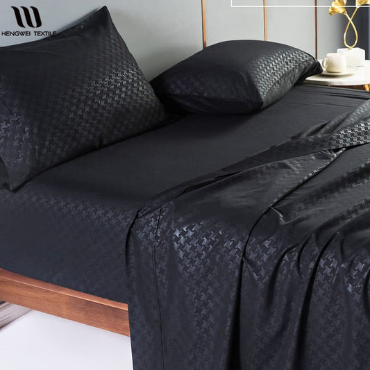 Bed Sheet Sets Twin Full Queen King Size Flat Fitted Sheet Pillow Case Black Embossing Linens