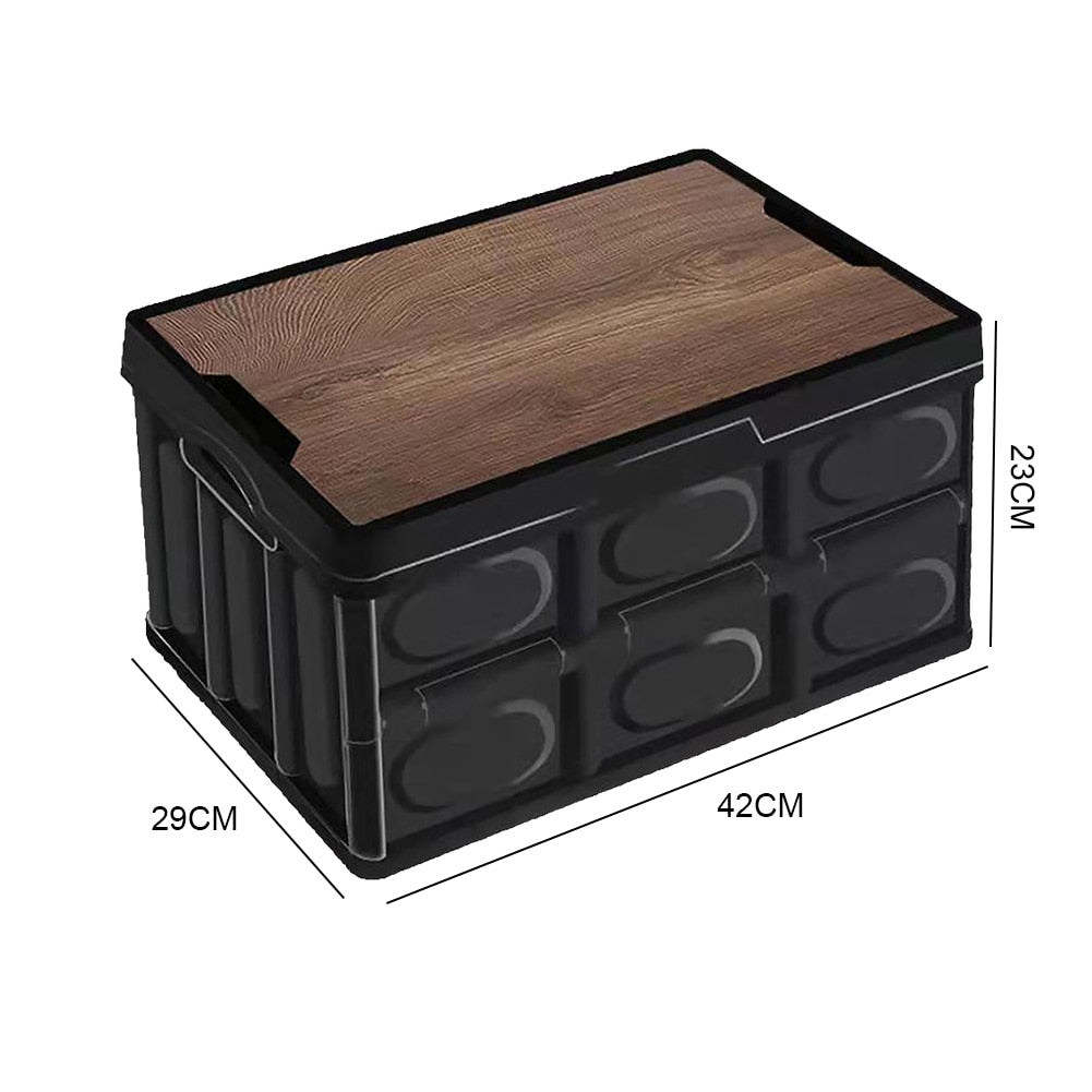 30L Outdoor Camping Folding Box With Wooden Lid Car Storage Box Food Organizer Container for Household Folding Storage Box