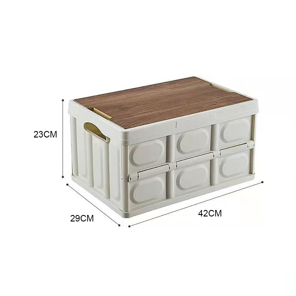 30L Outdoor Camping Folding Box With Wooden Lid Car Storage Box Food Organizer Container for Household Folding Storage Box