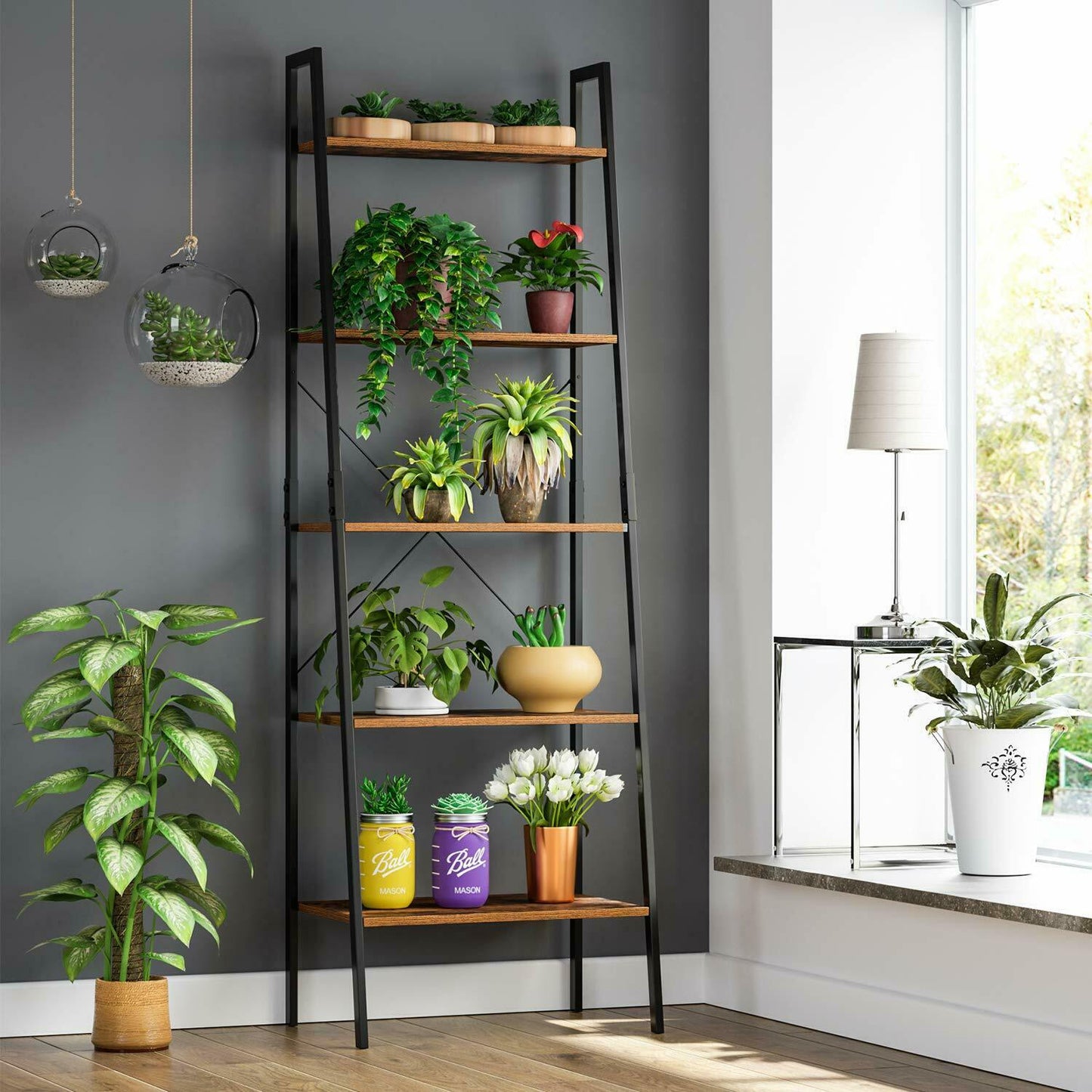 Homfa Industrial Bookcase with 5 Shelves for Living Room Bedroom Storage