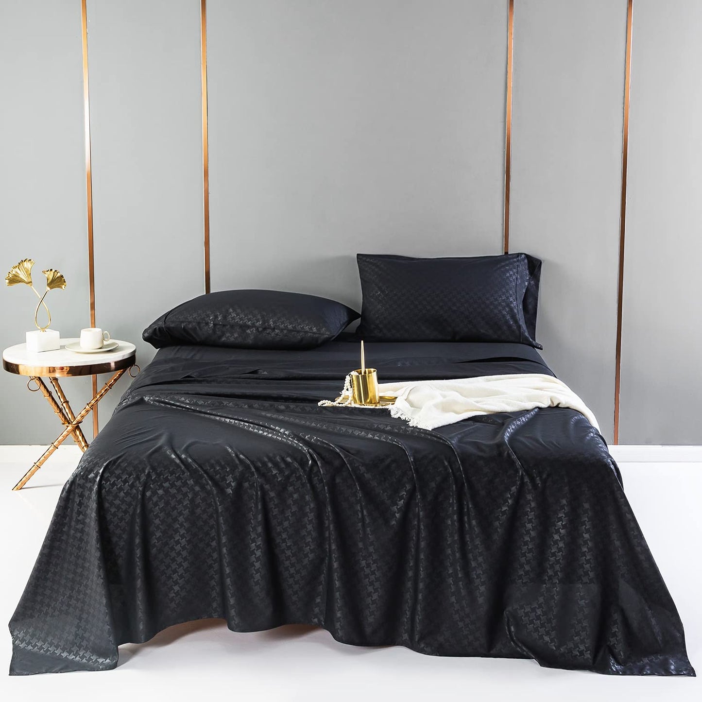 Bed Sheet Sets Twin Full Queen King Size Flat Fitted Sheet Pillow Case Black Embossing Linens