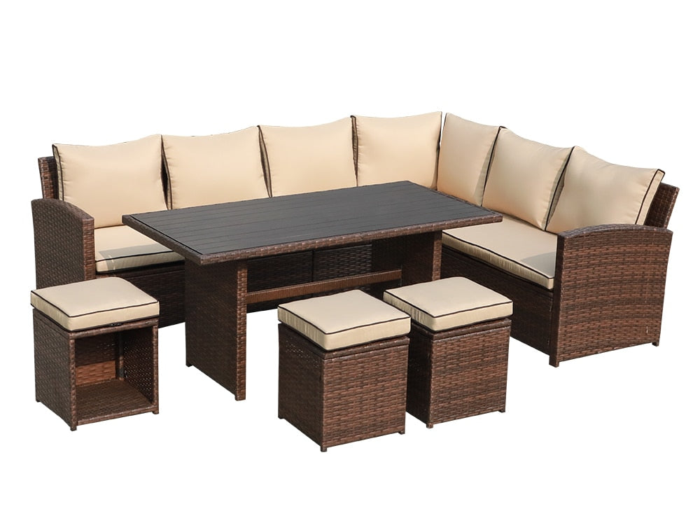 JARDINA Outdoor Patio Furniture Sofa Set Wicker Rattan Couch Dining Table Chair with Ottoman