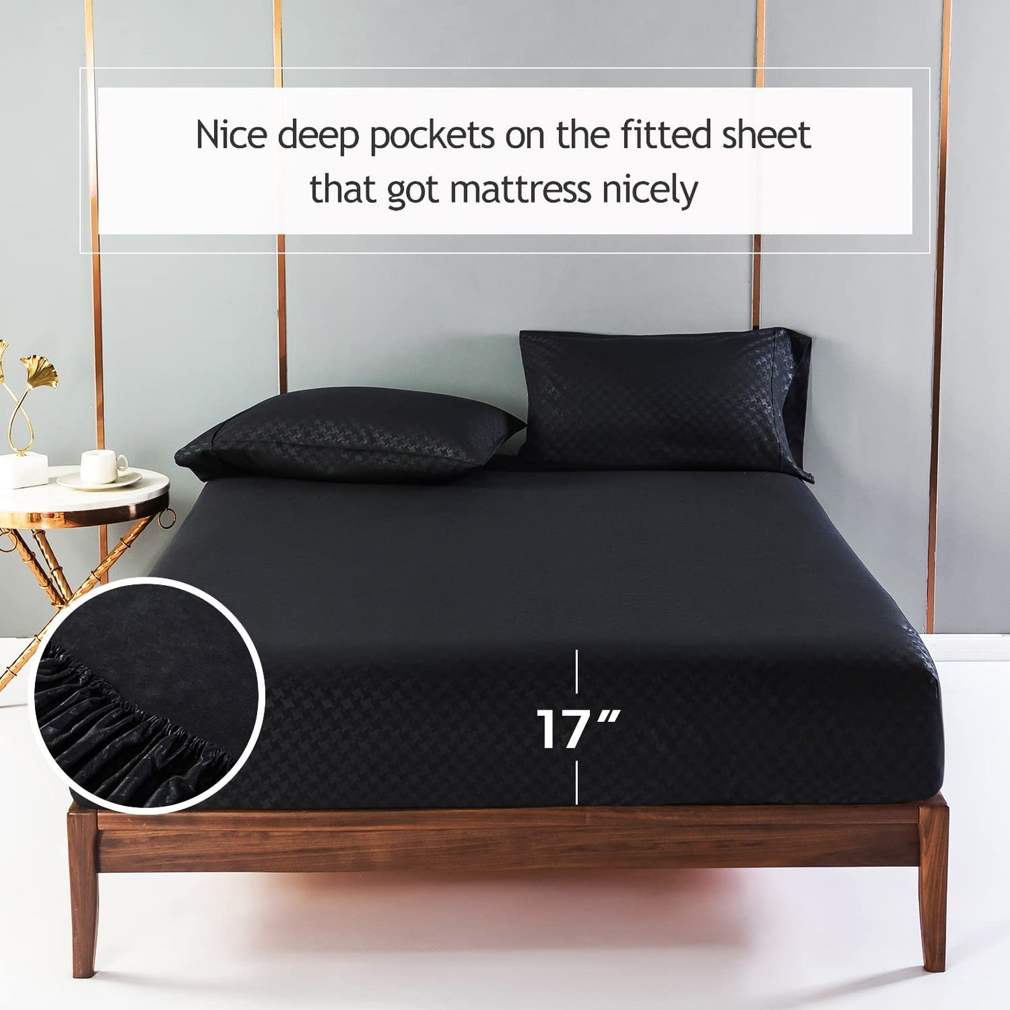 Bed Sheet Sets Twin Full Queen King Size Flat Fitted Sheet Pillow Case Black Embossing Linens