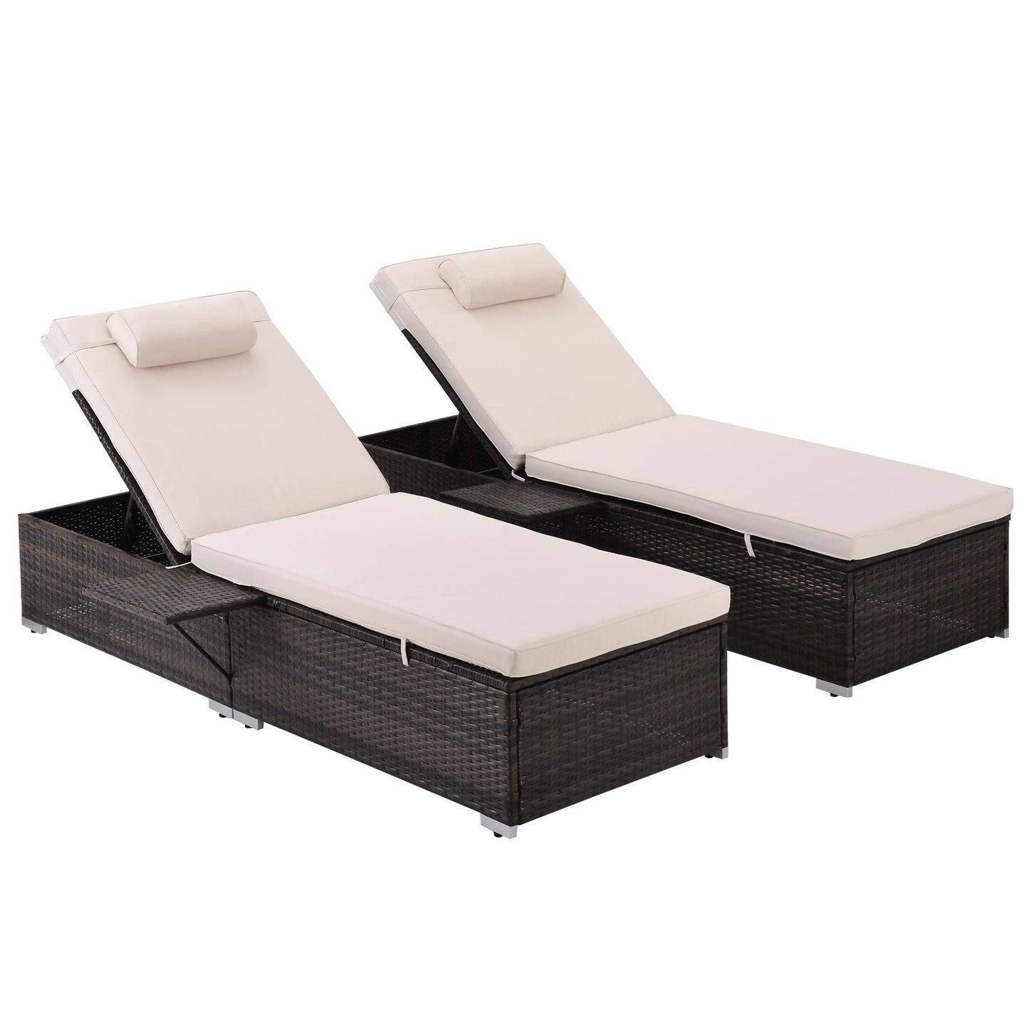 Furniture Outdoor Wicker Chaise Lounge 2 Piece Patio Brown Rattan Reclining Chair Pool Set